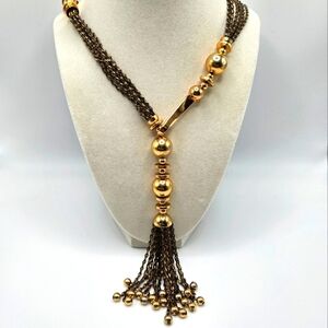 VINTAGE Stella & Dot Bianca Tassel Gold-Tone & Gunmetal Chunky Lariat Necklace